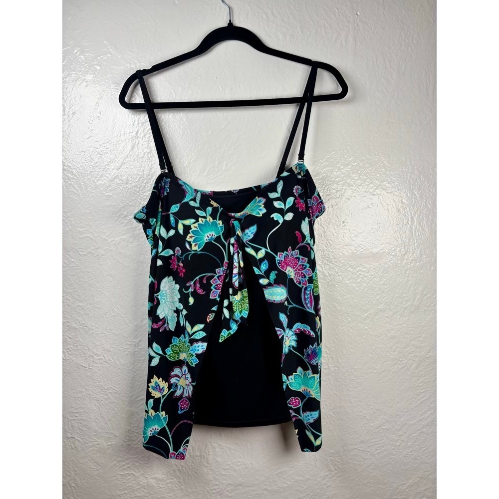 Croft & Barrow Tankini Swim Top XL Teal Paisley Resortwear Botanical Poolside